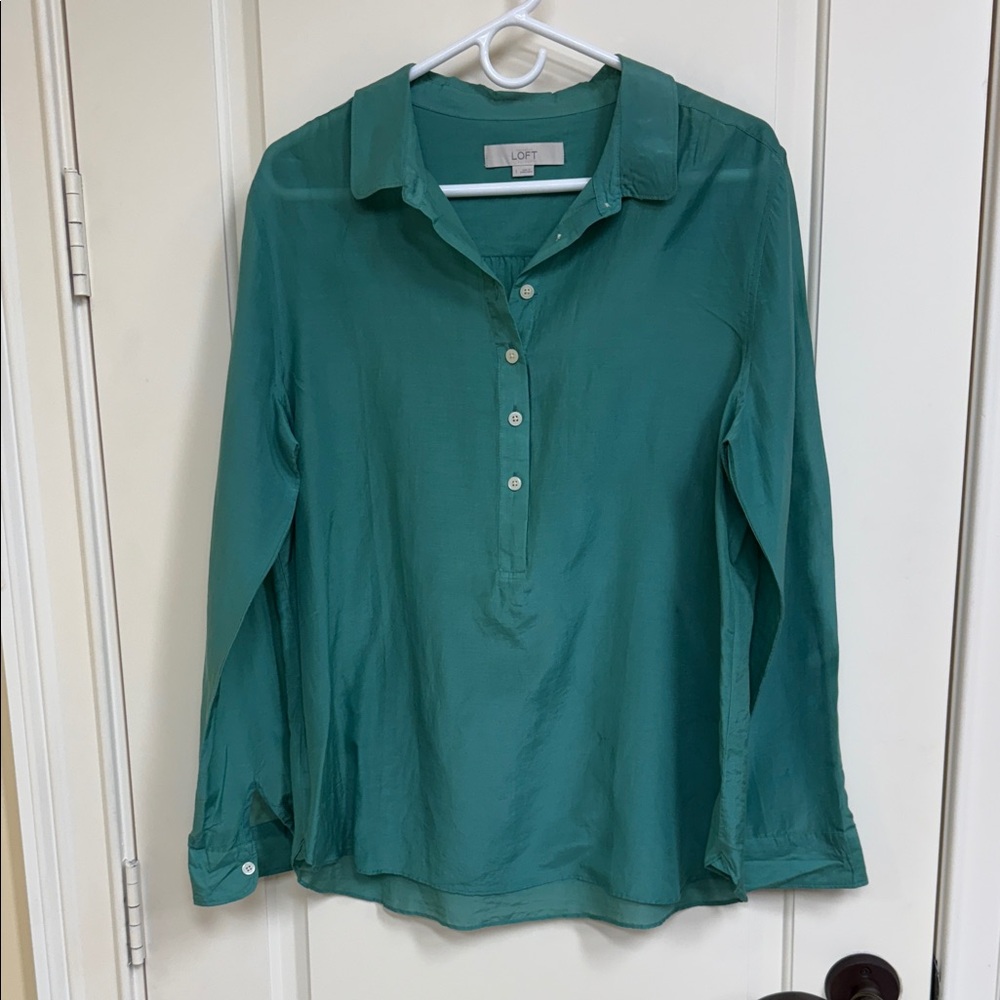 LOFT Women's Teal Button-Down Silk Shirt